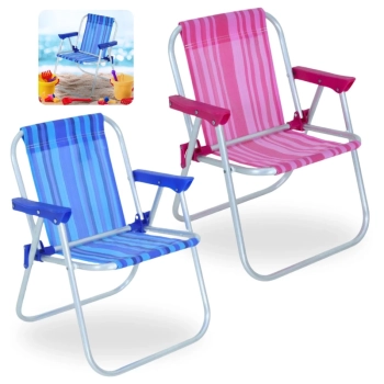 Kit 2 Cadeiras de Praia Infantil Rosa e Azul em Aluminio Dobravel Bel