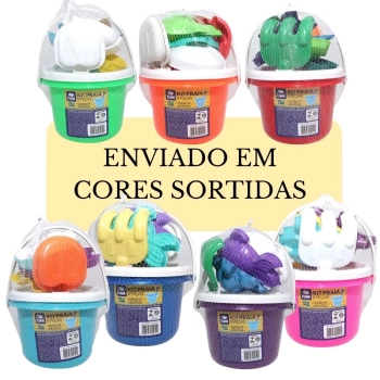 Kit Cadeira de Praia Infantil Rosa Bel + Caixa Termica 6 Litros Rosa + Baldinho de Praia 8 Peas Colorido