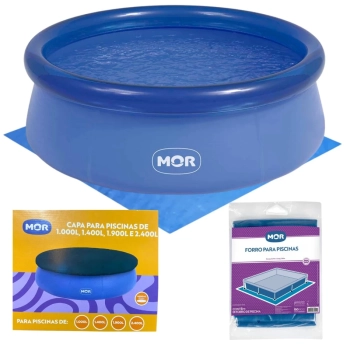 Kit Piscina Infantil 1000 Litros Mor Redonda Inflavel Dimetro 1,65m + Capa e Forro para Proteo