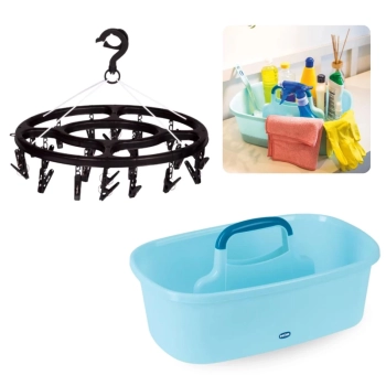 Kit Cesto Organizador Multiuso com Divisrias e Ala + Mini Varal para Roupa Intima e Meias Preto