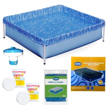 Kit Piscina Infantil 400 Litros Estrutural + Capa, Forro + Mini Clorador + 2 Pastilhas