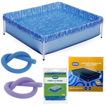Kit Piscina Infantil 400 Litros Estrutural Mor + Capa e Forro + 2 Macarro Espaguete