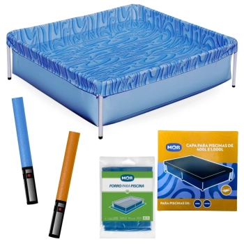 Kit Piscina Infantil 400 Litros Estrutural Mor + Capa e Forro + 2 Macarro Espaguete Espada