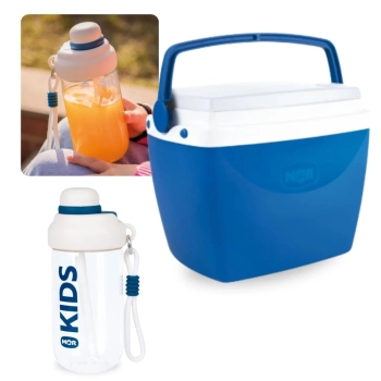 Kit Garrafa Azul 660ml Squeeze com Ala e Canudo Kids + Caixa Trmica 6 Litros Pequena Azul