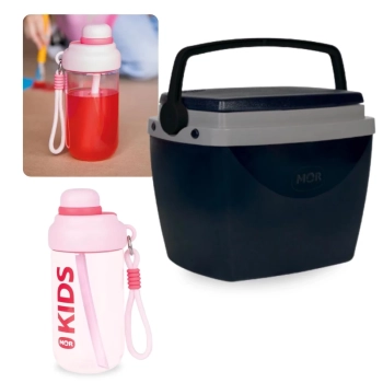 Kit Garrafa 660ml Rosa Squeeze Kids + Caixa Trmica 6 Litros Pequena Rosa