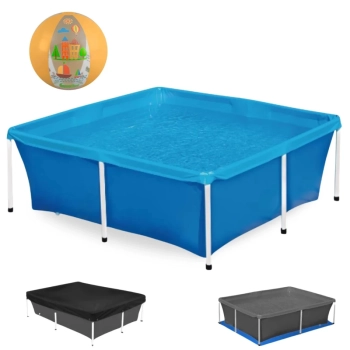 Kit Piscina de Armao 2000l Mor + Capa + Forro + Bola Ilustrada Laranja 40cm