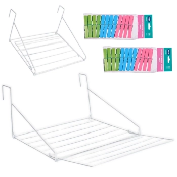 Kit Varal de Roupa de Porta Apartamento Portatil Sem Furo + 24 Prendedores de Roupa Coloridos
