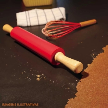 Kit Utensilios de Cozinha em Silicone e Bambu com Colher + Pincel + Fouet + Rolo + Luva