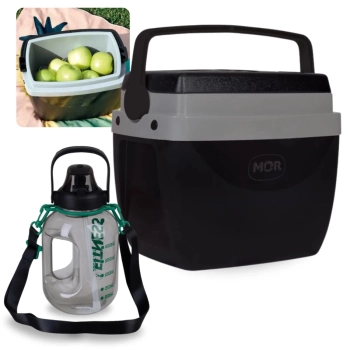 Kit Garrafa Fitness 1,8 Lts com Alas Suporta Celular + Caixa Trmica 12 Litros Preta