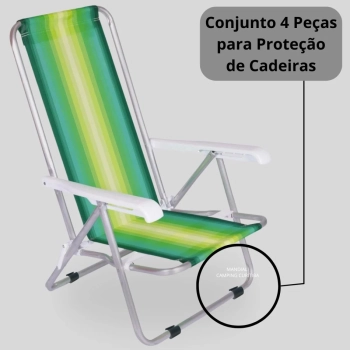Kit Cadeira de Praia Reclinvel 4 Posies Alumnio + Protetor para o P da Cadeira Redondo Evita Riscos