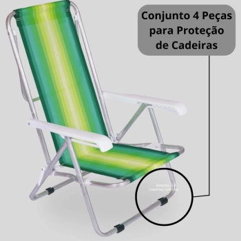 Kit Cadeira de Praia Reclinvel 8 Posies Alumnio + Protetor para o P da Cadeira Redondo Evita Riscos