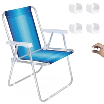 Kit Cadeira de Praia Alta em Alumnio Mor + Protetor para o P da Cadeira Quadrado Branco Evita Riscos