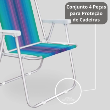 Kit Cadeira de Praia Alta em Alumnio Mor + Protetor para o P da Cadeira Quadrado Branco Evita Riscos