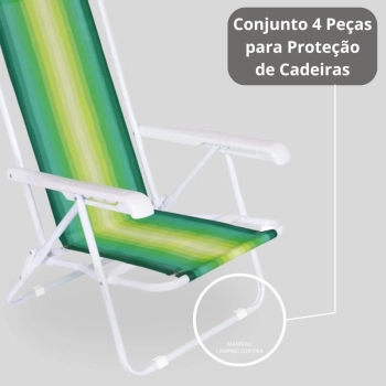 Kit Cadeira de Praia 4 Posies em Ao + Protetor para o P da Cadeira Quadrado Branco Evita Riscos