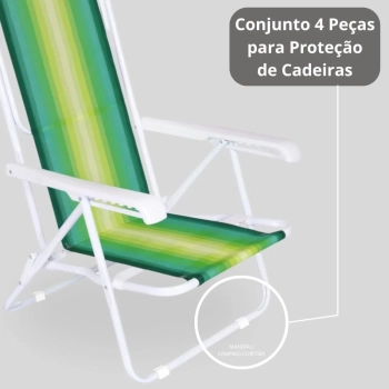 Kit Cadeira de Praia 8 Posies em Ao + Protetor para o P da Cadeira Quadrado Branco Evita Riscos