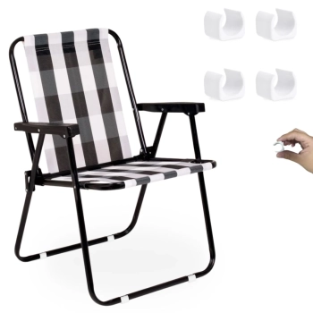 Kit Cadeira de Praia Retr em Ao Mor + Protetor para o P da Cadeira Quadrado Branco Evita Riscos