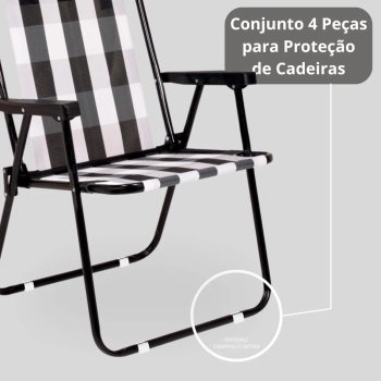 Kit Cadeira de Praia Retr em Ao Mor + Protetor para o P da Cadeira Quadrado Branco Evita Riscos
