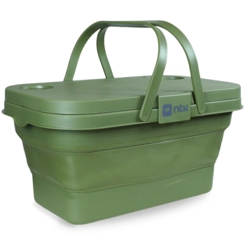 Cesta Dobravel para Picnic e Pesca com Tampa Vira Mesa Multiuso Colapsavel Retratil com Porta Copos Ntk