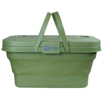 Cesta Dobravel para Picnic e Pesca com Tampa Vira Mesa Multiuso Colapsavel Retratil com Porta Copos Ntk