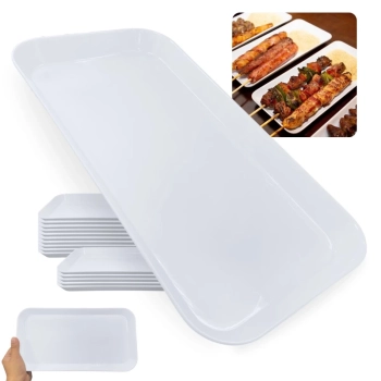 Kit 15 Travessas Retangulares 31cm para Buffet Churrascaria Espetinho Bandeja Poro Restaurante Branca