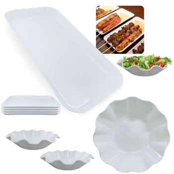 Kit 4 Travessas 31cm Buffet Restaurante Churrascaria + 2 Travessas Centro de Mesa Circular