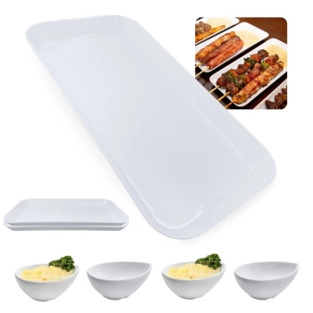 Kit 2 Travessas 31cm Buffet Restaurante Poro + 4 Mini Tigelas Formato Gota para Molhos e Finger Food