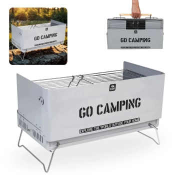 Kit 2 Banquetas Dobrveis de Alumnio + Churrasqueira Porttil To Go com Ala Vira Maleta Camping e Pesca