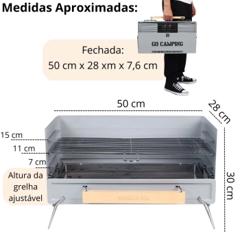 Kit 2 Banquetas Dobrveis de Alumnio + Churrasqueira Porttil To Go com Ala Vira Maleta Camping e Pesca