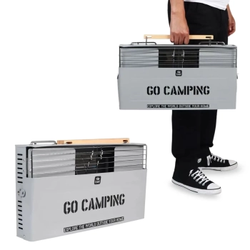 Kit 2 Banquetas Dobrveis de Alumnio + Churrasqueira Porttil To Go com Ala Vira Maleta Camping e Pesca