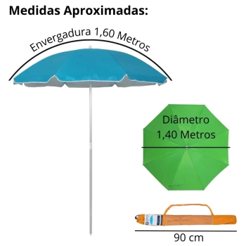 Kit 2 Cadeiras de Praia 4 Pos em Ao + Guarda Sol 1,60m Colorido + Saca Areia Amarelo