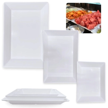 Kit Travessa Grande 49cm + Travessa 44,7cm + Travessa 35cm para Buffet Restaurante em Melamina Premium