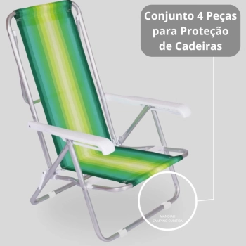 Kit Cadeira de Praia Reclinvel 8 Posies Alumnio + Protetor para o P da Cadeira Redondo Branco Evita Riscos