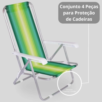 Kit Cadeira de Praia Reclinvel 4 Posies Alumnio + Protetor para o P da Cadeira Redondo Branco Evita Riscos