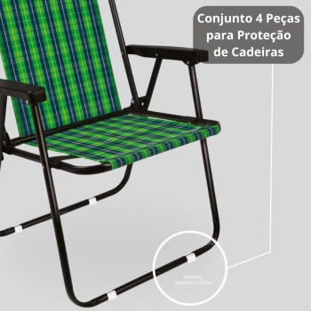 Kit Cadeira de Praia Xadrez Oliva em Ao Mor + Protetor para o P da Cadeira Quadrado Branco Evita Riscos