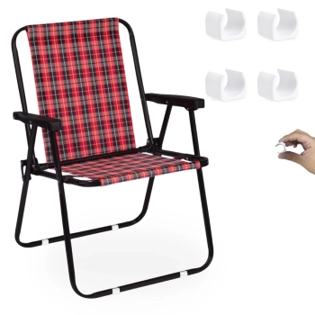 Kit Cadeira de Praia Xadrez Camin em Ao Mor + Protetor para o P da Cadeira Quadrado Branco Evita Riscos