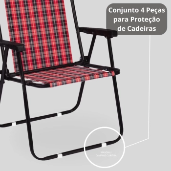 Kit Cadeira de Praia Xadrez Camin em Ao Mor + Protetor para o P da Cadeira Quadrado Branco Evita Riscos