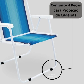 Kit Cadeira de Praia Alta em Ao Mor + Protetor para o P da Cadeira Quadrado Preto Evita Riscos