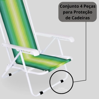 Kit Cadeira de Praia 4 Posies em Ao + Protetor para o P da Cadeira Quadrado Preto Evita Riscos
