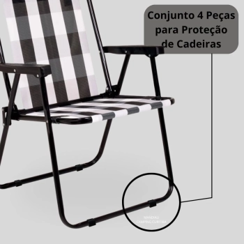 Kit Cadeira de Praia Retr em Ao Mor + Protetor para o P da Cadeira Quadrado Preto Evita Riscos