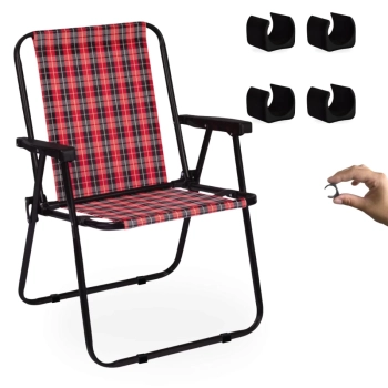Kit Cadeira de Praia Xadrez Camin em Ao Mor + Protetor para o P da Cadeira Quadrado Preto Evita Riscos