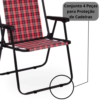 Kit Cadeira de Praia Xadrez Camin em Ao Mor + Protetor para o P da Cadeira Quadrado Preto Evita Riscos