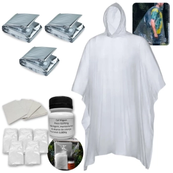 Kit Capa de Chuva Impermevel + Reposies para Shit Tube + 3 Mantas Termicas Essenciais Acampamento