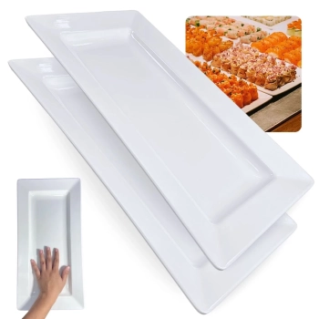 Kit 2 Travessas 44,5 Cm para Buffet Restaurante Retangulares Melamina Premium