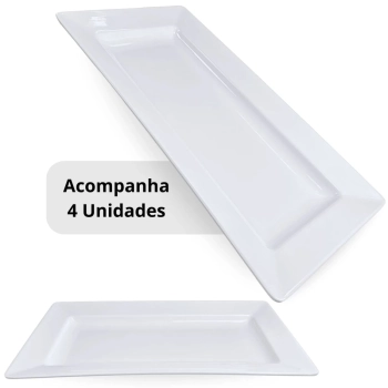 Kit 4 Travessas 44,5 Cm para Buffet Restaurante Retangulares Melamina Premium