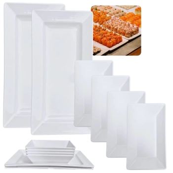 Kit 2 Travessas 44,5cm Rasas + 4 Travessas Fundas 25cm Retangulares para Restaurante Buffet em Melamina
