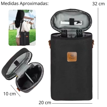 Bolsa Trmica Malbec Preta para 2 Garrafas de Vinho com Ala Ideal para Marmita Passeios Academia e Viagens