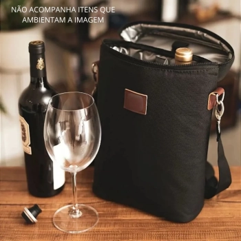 Bolsa Trmica Malbec Preta para 2 Garrafas de Vinho com Ala Ideal para Marmita Passeios Academia e Viagens
