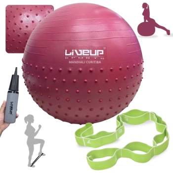 Kit Bola Suia 65cm de Pilates Textura Cravo Massage Ball + Mini Bomba + Elasticband Faixa Elstica Multinvel Mdio