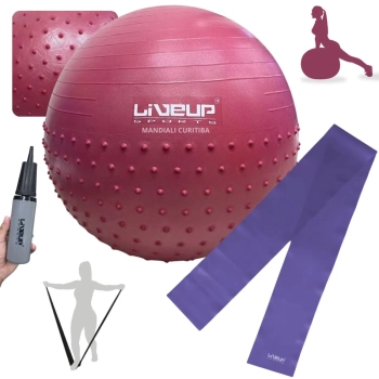 Kit Bola Suia 65cm de Pilates Textura Cravo Massage Ball + Mini Bomba + Faixa Elstica em Ltex Tenso Mdia