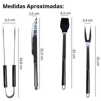 Kit para Churrasco 16 Peas em Inox Premium com Estojo + Churrasqueira Porttil Braseiro 3 Espetos e 1 Grelha